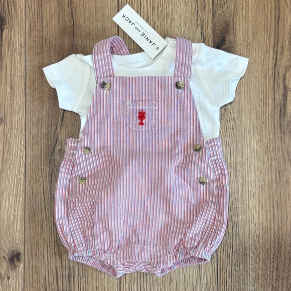 (SOLD) NWT Janie & Jack Baby Striped Lobster Shortall Set Size 0-3 Months - Picture 2 of 8